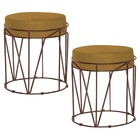 Kit 2 Puffs Decorativo Sala De Estar Base Bronze Chloe Suede