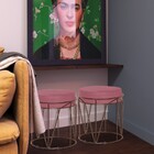 Kit 2 Puffs Decorativo Sala De Estar Base Bronze Chloe Suede