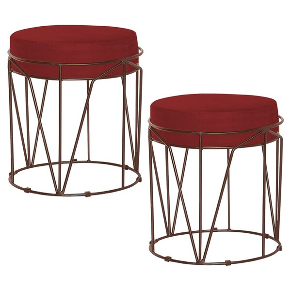 Kit 2 Puffs Decorativo Sala De Estar Base Bronze Chloe Suede