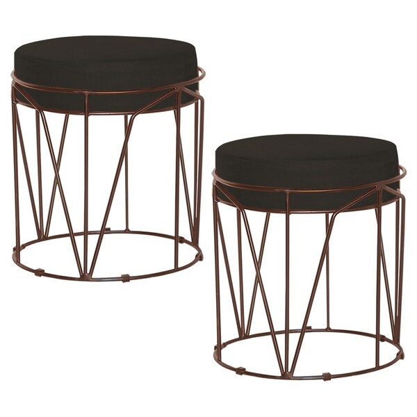 Kit 2 Puffs Decorativo Sala De Estar Base Bronze Chloe Suede