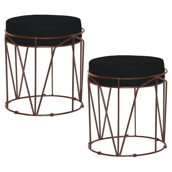 Kit 2 Puffs Decorativo Sala De Estar Base Bronze Chloe Veludo