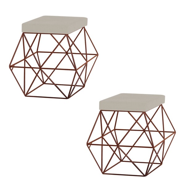 Kit 2 Puffs Decorativo Sala De Estar Base Bronze Trixie Suede