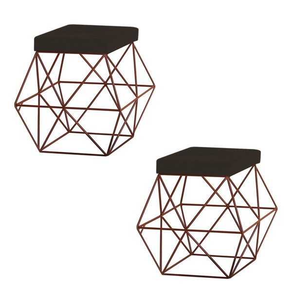 Kit 2 Puffs Decorativo Sala De Estar Base Bronze Trixie Suede