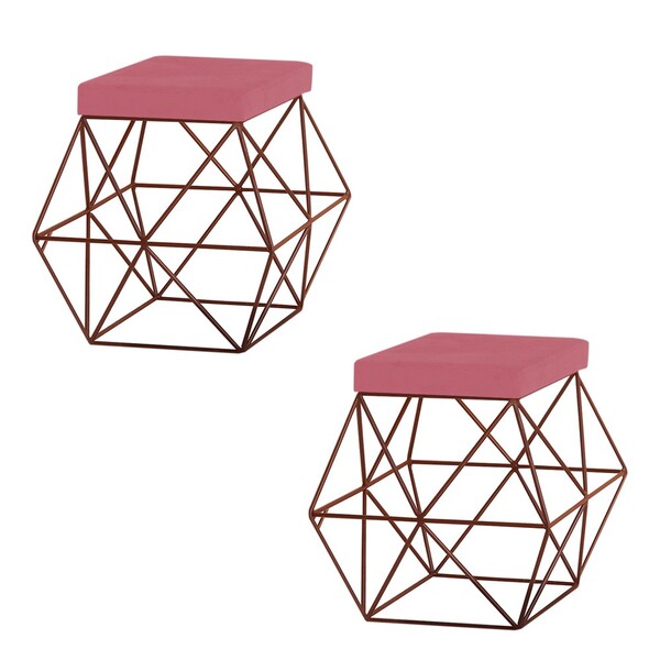 Kit 2 Puffs Decorativo Sala De Estar Base Bronze Trixie Suede