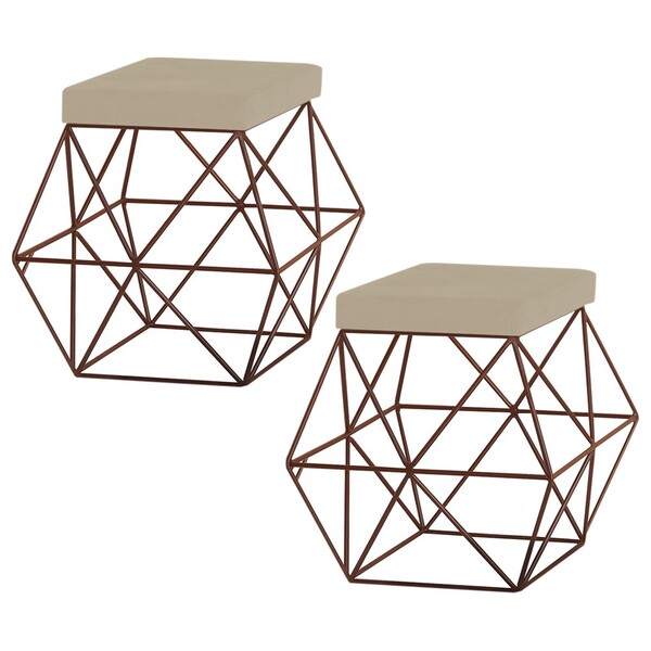 Kit 2 Puffs Decorativo Sala De Estar Base Bronze Trixie Velud