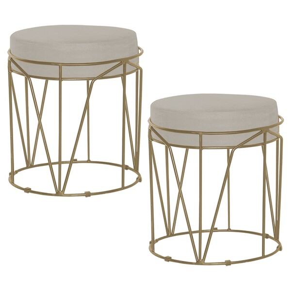 Kit 2 Puffs Decorativo Sala De Estar Base Gold Chloe Suede Be