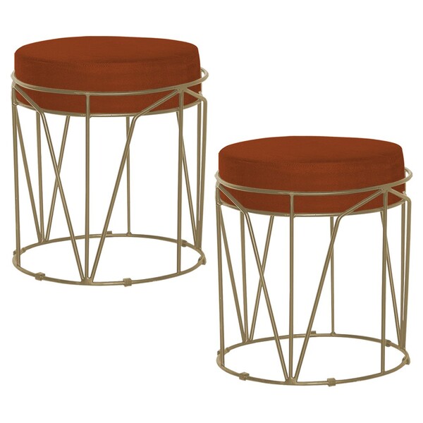 Kit 2 Puffs Decorativo Sala De Estar Base Gold Chloe Suede Te