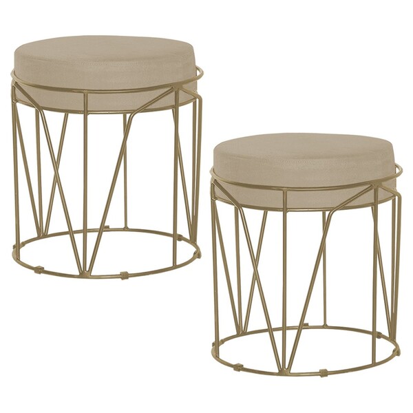 Kit 2 Puffs Decorativo Sala De Estar Base Gold Chloe Veludo B