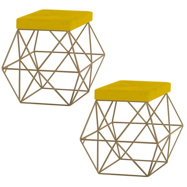 Kit 2 Puffs Decorativo Sala De Estar Base Gold Trixie Suede A