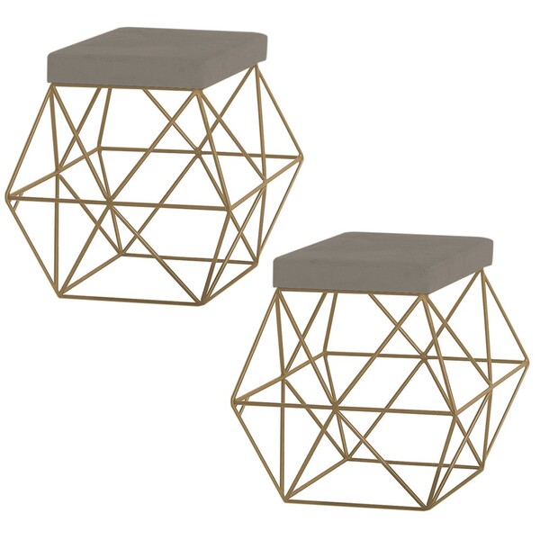 Kit 2 Puffs Decorativo Sala De Estar Base Gold Trixie Veludo