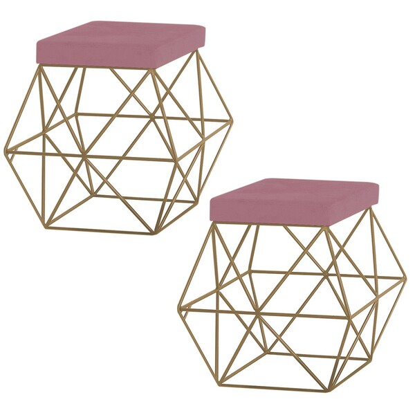 Kit 2 Puffs Decorativo Sala De Estar Base Gold Trixie Veludo