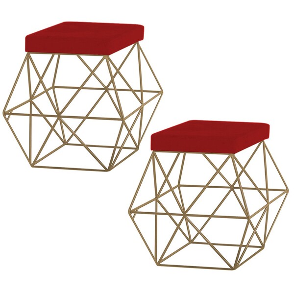 Kit 2 Puffs Decorativo Sala De Estar Base Gold Trixie Veludo