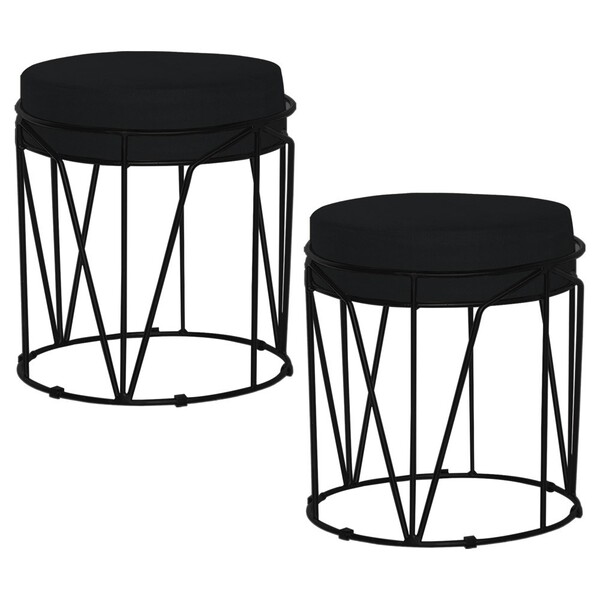 Kit 2 Puffs Decorativo Sala De Estar Base Preto Chloe Veludo