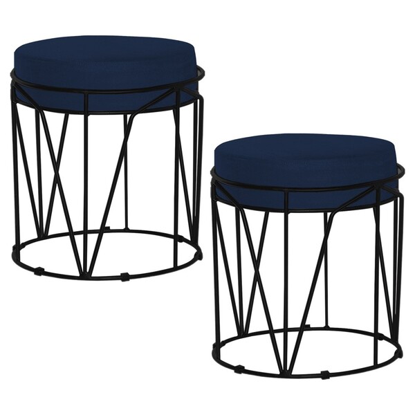 Kit 2 Puffs Decorativo Sala De Estar Base Preto Chloe Veludo