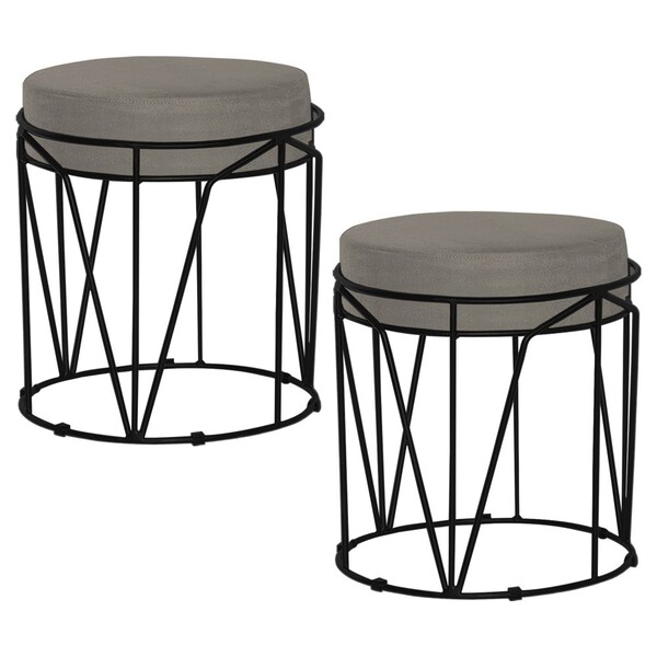 Kit 2 Puffs Decorativo Sala De Estar Base Preto Chloe Veludo