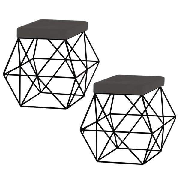 Kit 2 Puffs Decorativo Sala De Estar Base Preto Trixie Suede