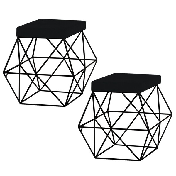 Kit 2 Puffs Decorativo Sala De Estar Base Preto Trixie Suede