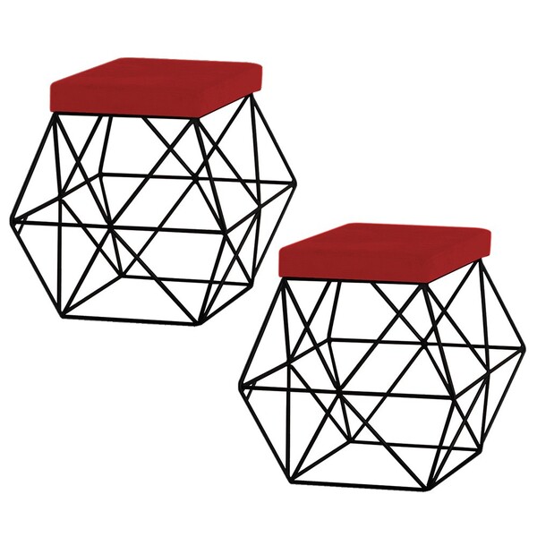 Kit 2 Puffs Decorativo Sala De Estar Base Preto Trixie Suede