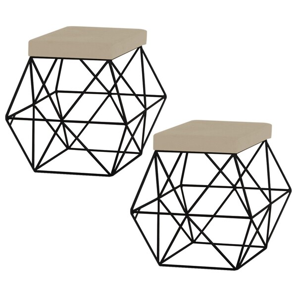 Kit 2 Puffs Decorativo Sala De Estar Base Preto Trixie Veludo