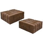 Kit 2 Puffs Decorativo Sala De Estar Frances Trio Couro Marro