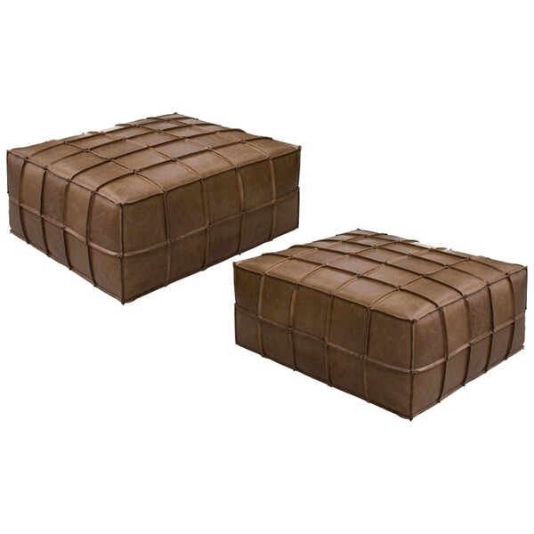 Kit 2 Puffs Decorativo Sala De Estar Frances Trio Couro Marro