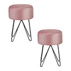 Kit 2 Puffs Decorativo Sala De Estar Pés Metal Iene Veludo Ro