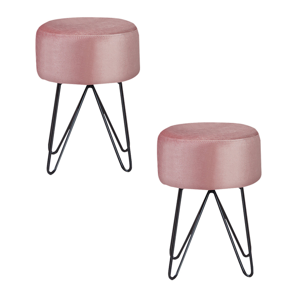 Kit 2 Puffs Decorativo Sala De Estar Pés Metal Iene Veludo Ro