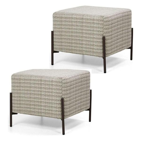 Kit 2 Puffs Decorativos 45cm Base Aço Status A-207 Linho Bege