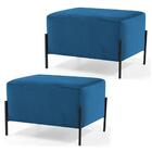 Kit 2 Puffs Decorativos 60cm Base Aço Status Veludo Azul