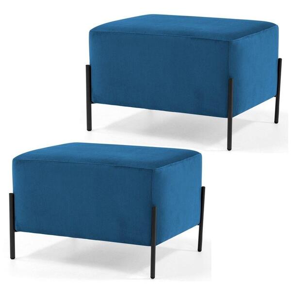 Kit 2 Puffs Decorativos 60cm Base Aço Status Veludo Azul
