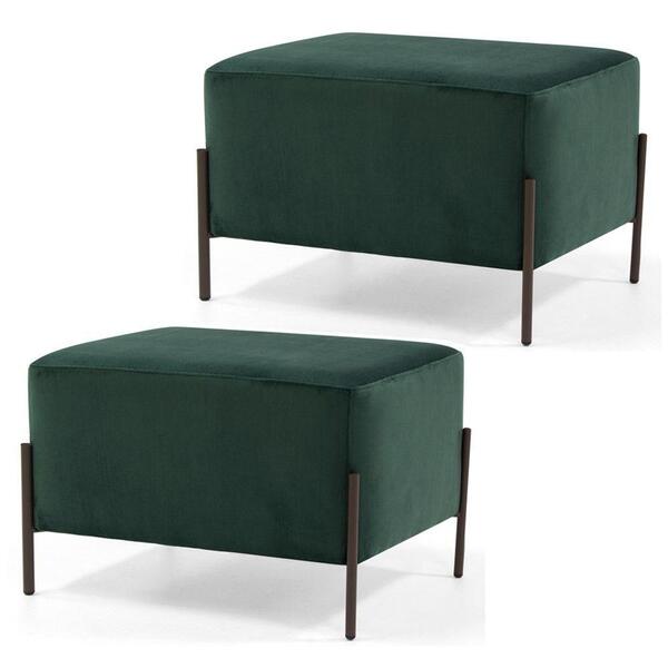 Kit 2 Puffs Decorativos 60cm Base Aço Status Veludo Verde
