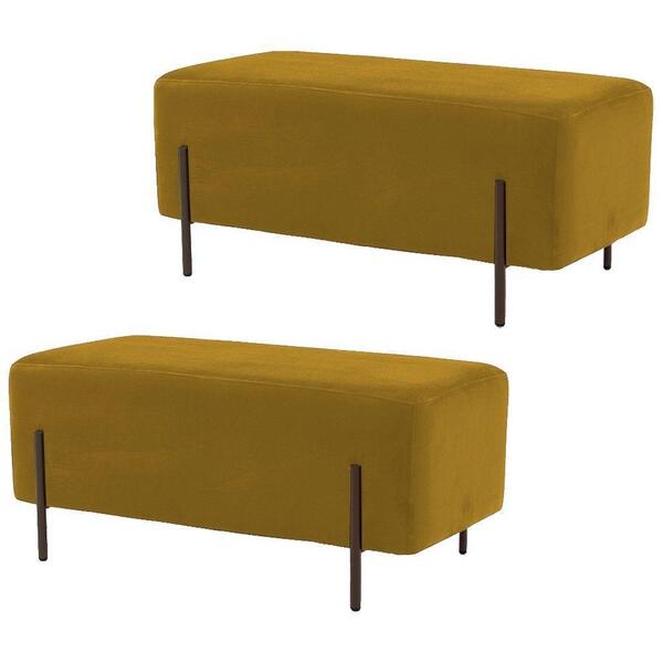 Kit 2 Puffs Decorativos 90cm Base Aço Status Mostarda