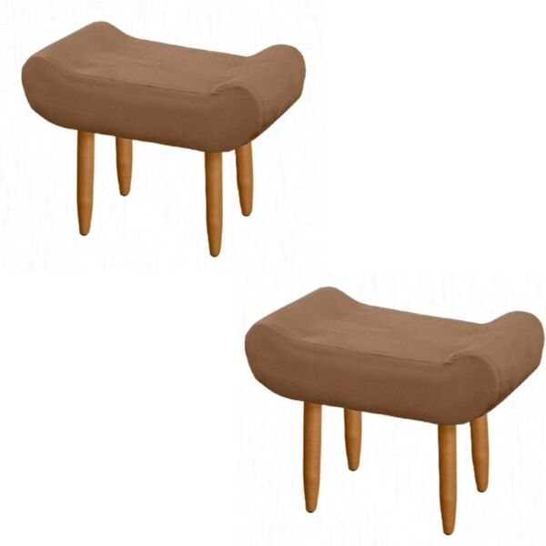 Kit 2 Puffs Decorativos Banqueta Beri Suede Marrom