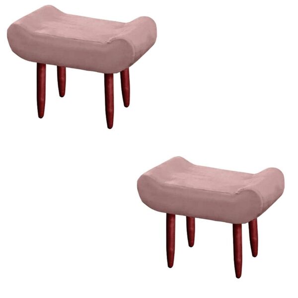 Kit 2 Puffs Decorativos Banqueta Rubi Suede Rose