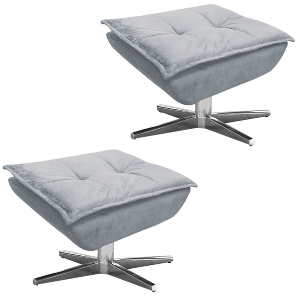 Kit 2 Puff's Decorativos Base Giratória Cromada Charger Suede