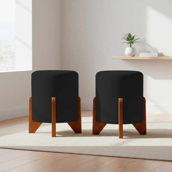 Kit 2 Puffs Decorativos Eloah Redondo Assento Extra Para Sala