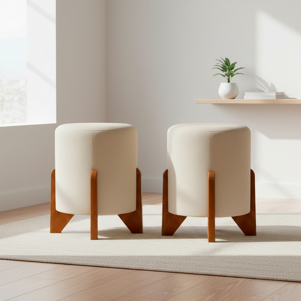 Kit 2 Puffs Decorativos Eloah Redondo Assento Extra Para Sala