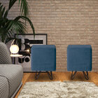 Kit 2 Puffs Decorativos Pés Aço Preto Cubo Veludo Azul Marinh