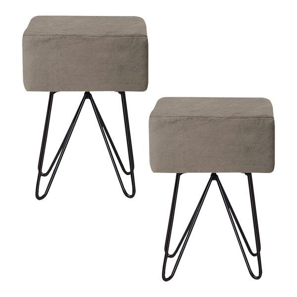 Kit 2 Puffs Decorativos Pés Aço Preto Reji Veludo Fendi G17 -