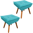 Kit 2 Puff's Decorativos Pés Palito Charger Suede Azul Tiffan