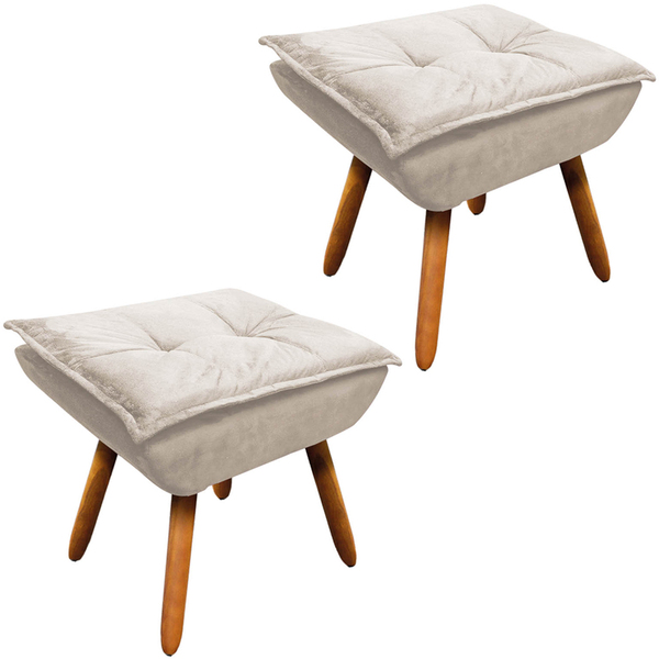 Kit 2 Puff's Decorativos Pés Palito Charger Suede Bege G19 -