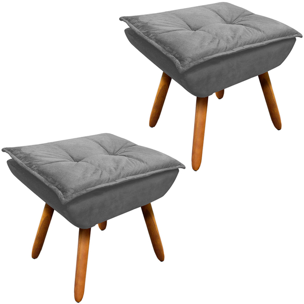 Kit 2 Puff's Decorativos Pés Palito Charger Suede Grafite G19