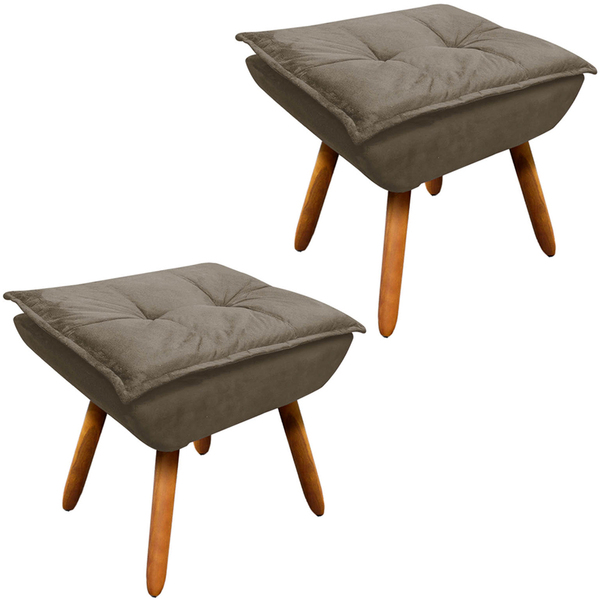 Kit 2 Puff's Decorativos Pés Palito Charger Suede Nude G19 -