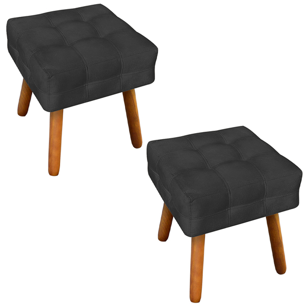 Kit 2 Puffs Decorativos Pés Palito Karen Suede Preto G19 - Gr