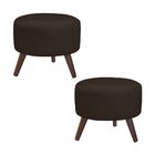 Kit 2 Puffs Decorativos Redondo Pés Palito Couro Marrom G58 -