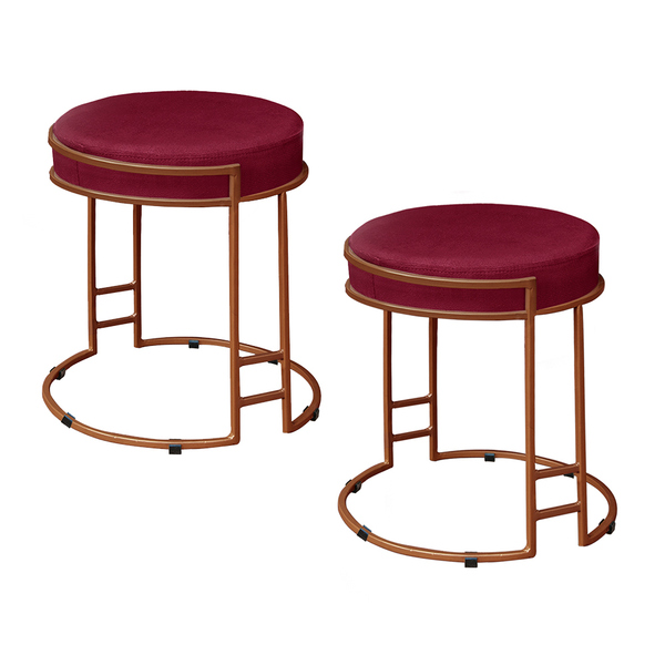 Kit 2 Puffs Decorativos Redondo Sakura Base Metal Bronze Sued