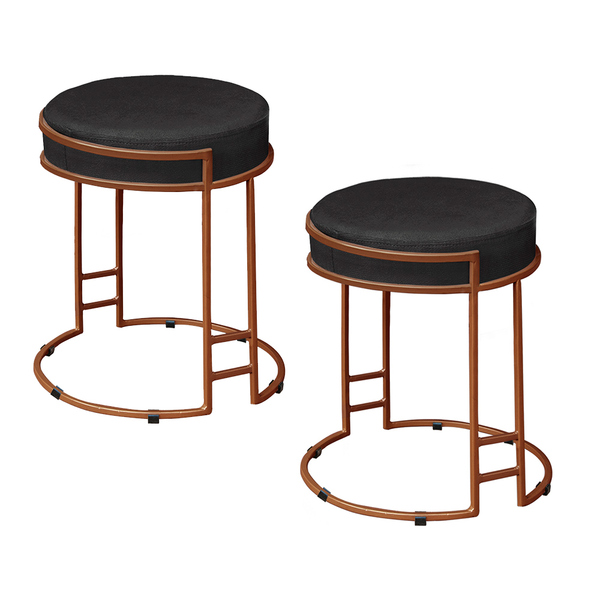 Kit 2 Puffs Decorativos Redondo Sakura Base Metal Bronze Velu