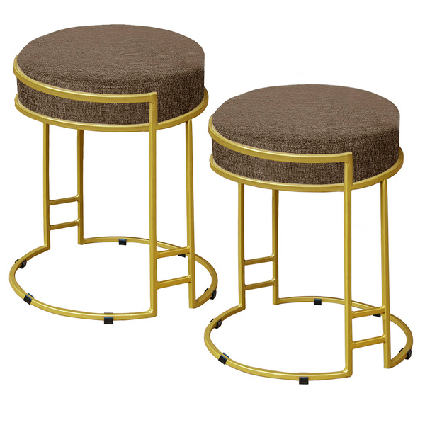 Kit 2 Puffs Decorativos Redondo Sakura Base Metal Dourado Lin