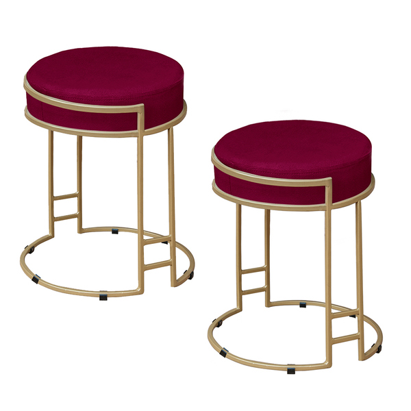 Kit 2 Puffs Decorativos Redondo Sakura Base Metal Dourado Sue