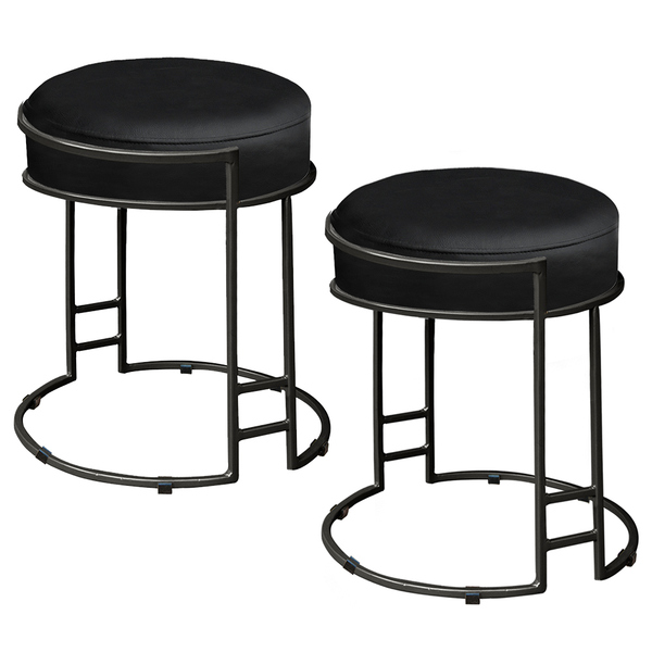 Kit 2 Puffs Decorativos Redondo Sakura Base Metal Preto Coran